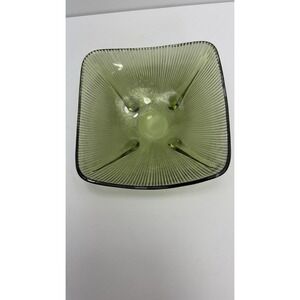 Vintage Green Glass Rubbed Ashtray Candy Dish Bowl Olive Starburst Nut Retro